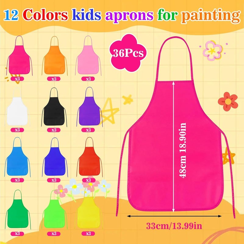 PLULON 36 Pcs Kids Aprons for Painting, Painting Apron Bulk for Kids Art Smocks Children Fabric Art Aprons for Art Painting Crafts Home Kitchen Classroom Party and Activity - Image 2